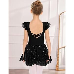 Dance Leotard Dress Flutter Sleeve Black Small Child Sparkle Skirt Ballet